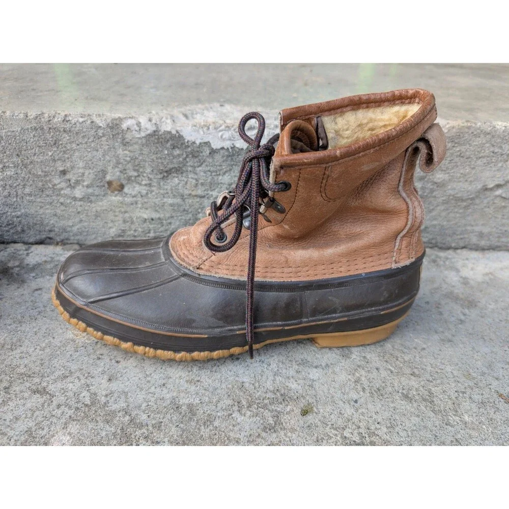 Vintage LL Bean Boots Shearling Lined Mens 11 Made in USA 5 Eyelet